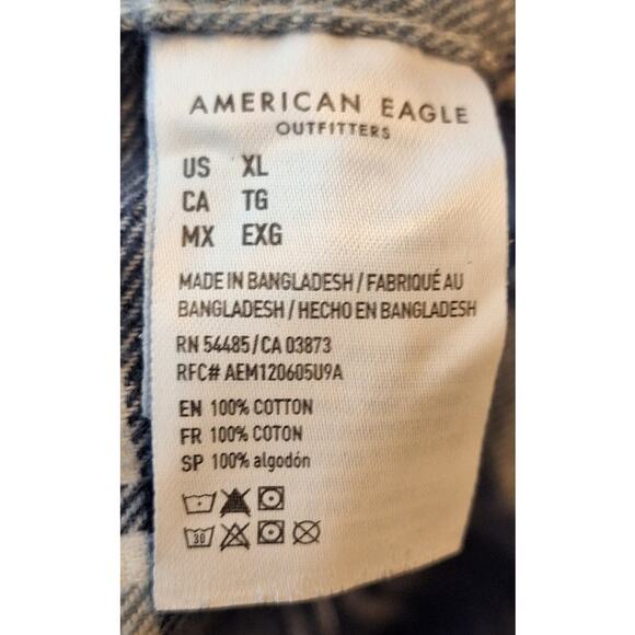 American Eagle Men's XL Blue & White Plaid Western Button Front Flannel Shirt - Picture 5 of 8